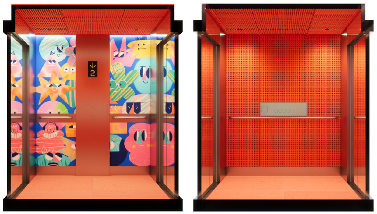 Stepping into a colour-washed mesh box